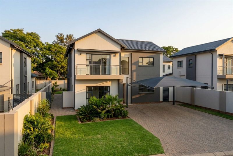 Modern double-storey townhouse with a small lawn