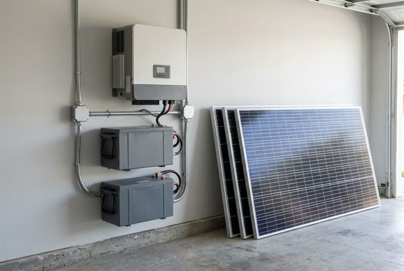 Wall-mounted inverter, lithium batteries and solar panels