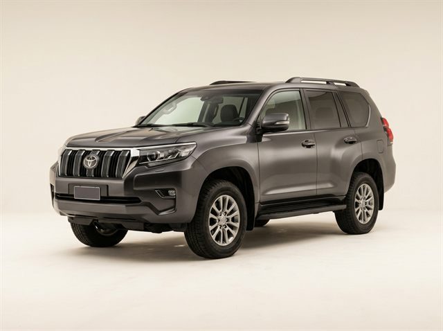 Grey Toyota Land Cruiser Prado photographed in a studio